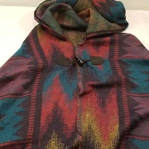 Ladies Hooded Aztec Cape Fringed One Size NWOT